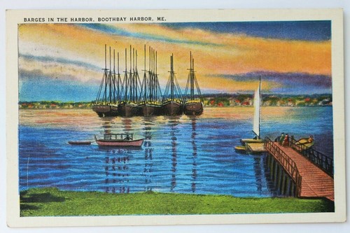 Linen postcard barges - postcard, in